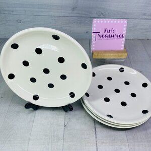 Coastline Imports White Black Polka Dots Earthenware 8" Round Plates Set of 4